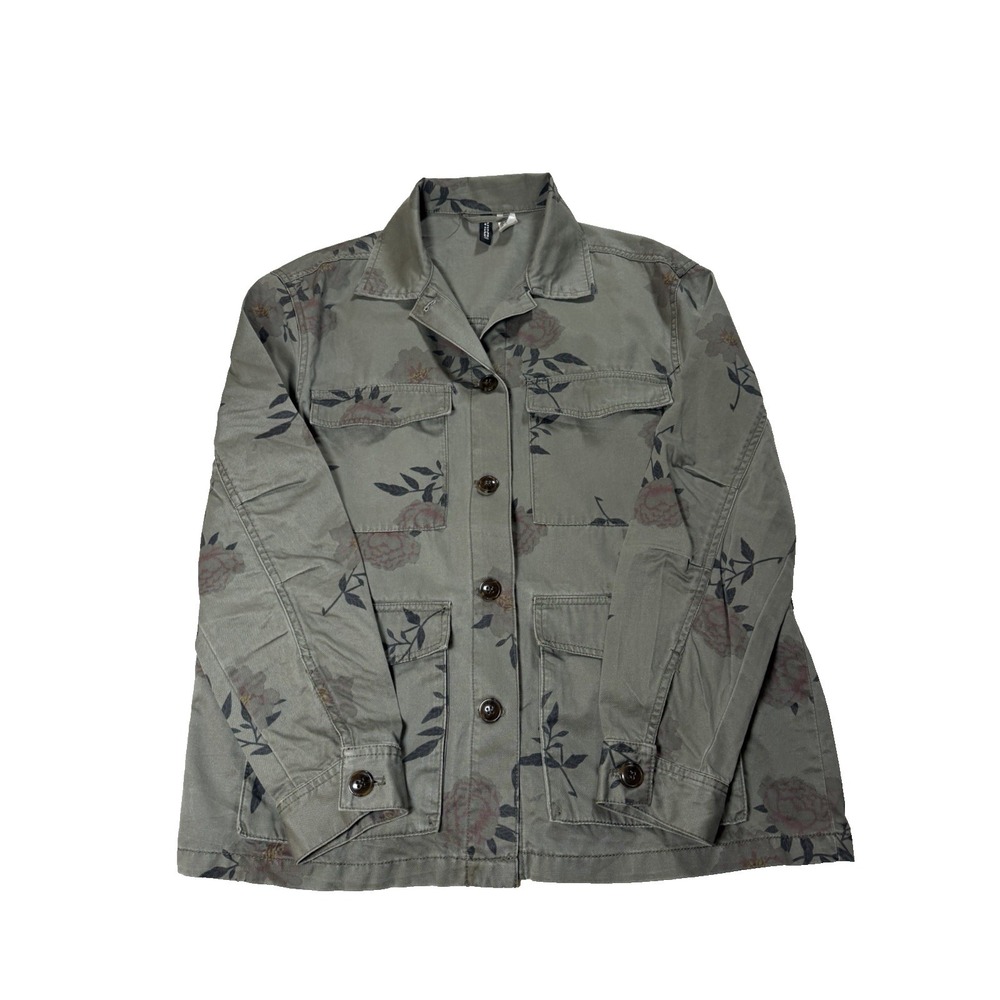 H&M Divided Floral Utility Jacket / Shacket in Olive Green Size 10